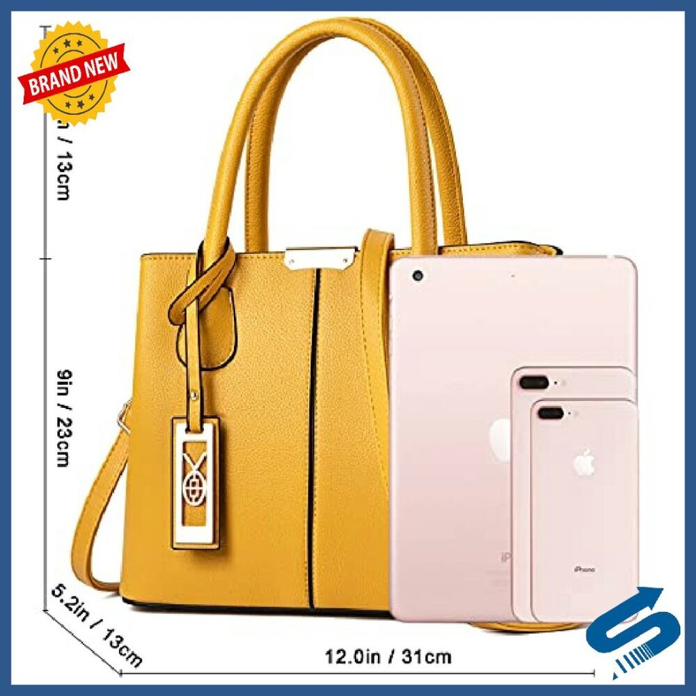 Leather Tote Crossbody Shoulder Bag with Adjustable Strap & Multiple Pockets - Picture 6 of 8